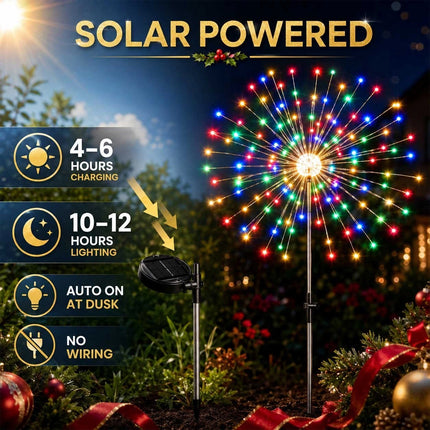 2Pcs Solar Powered Garden Outdoor Lights Firework Yard Pathway Christmas Lights