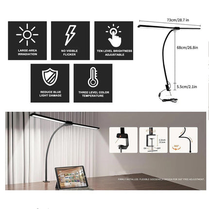 LED Desk Lamp with Clamp Extra Width Double Head Desk Lamp for Home Office