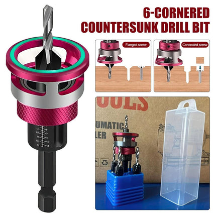 6PCS Woodworking Countersink Drill Bit Set with Adjustable Depth Stop Control