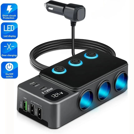 Car Charger Adapter 120W Cigarette Lighter Splitter 8 in 1 QC PD for Car Vehicle