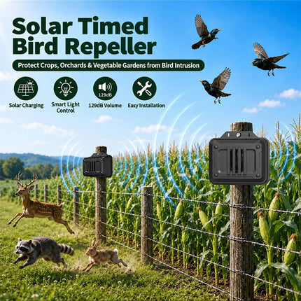 1PCS Waterproof Bird Repellent Outdoor Solar Bird Deterrent for Geese 129dB