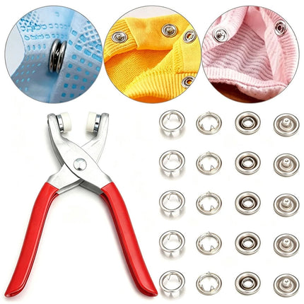 200PCS/Set Snaps Fasteners Sewing Buttons Metal Press Studs Tools Kit Plier Snap