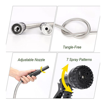 100FT Stainless Steel Water Hose Metal Home Garden Pipe with 2 Nozzle Connector