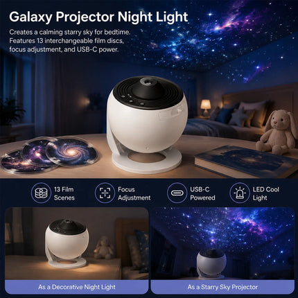Night Light 13in1 Projector Galaxy Starry Sky LED Star Lamp Rotating Planetarium