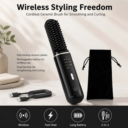 Cordless Beard Hair Straightener Brush Ion Heated Straightening Comb USB Rechargeable