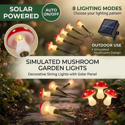 8Pcs Solar Mushroom Lights LED Fairy String Light Outdoor Garden Path Xmas Decor Lamp