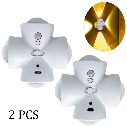 2X LED Motion Sensor Light PIR Cordless Night Light Bed Stair USB Rechargeable