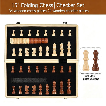 39CM Large Magnetic Chess Wooden Set Folding Chessboard Pieces Wood Board Game