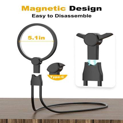 5X Extra Large Magnifying Glass With 24 LED Light Wearable Reading Magnifier NEW