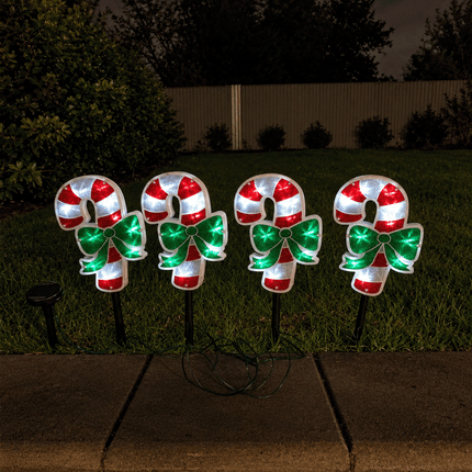 4 Pieces 40 LED White PVC Candy Cane Solar Christmas Garden Lights