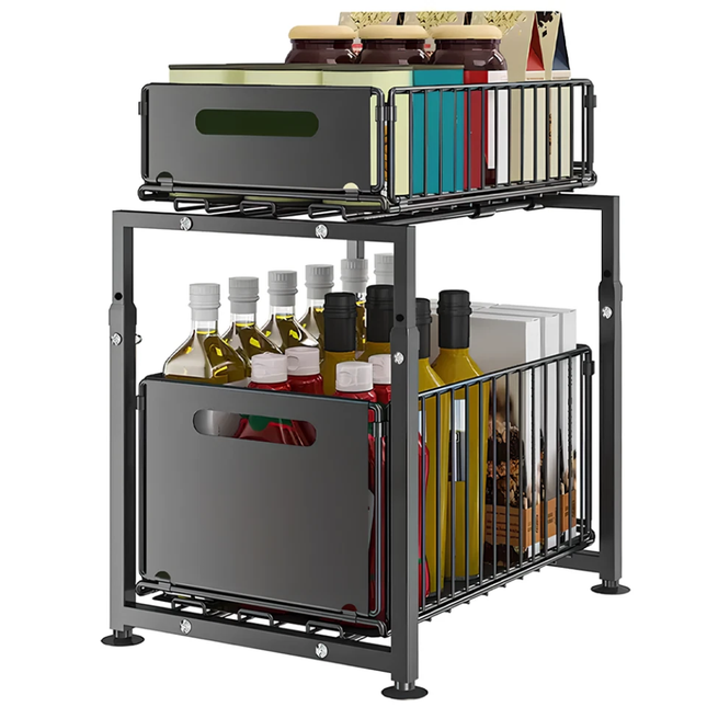 2 Tier Pull Out Cabinet Organizer Rack for Kitchen Under Sink Storage Shelf