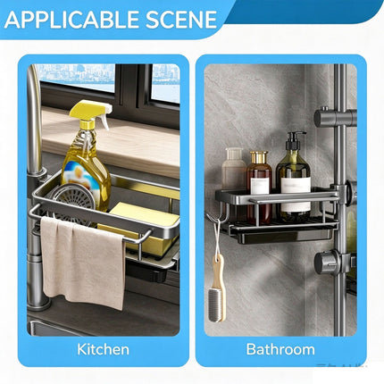 Kitchen Sink Faucet Organizer Space Aluminum Rustproof Dish Sponge Holder