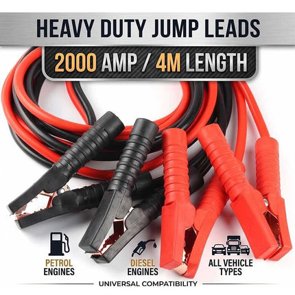 2000AMP Jumper Leads 4M Long Protection Car Battery Boost Cables Heavy Duty