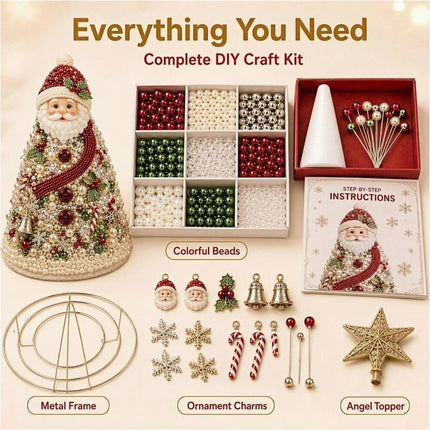 Handmade DIY Beaded Santa Tree Material Pack Festive Tabletop Decor
