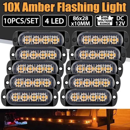 10x Amber 4 LED Car Truck Emergency Beacon Warning Hazard Flashing Strobe Light