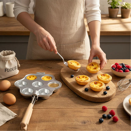 7-Cup Tart Pan Non-Stick Aluminum Flower Baking Mold for Home Cake Tray 1 Piece