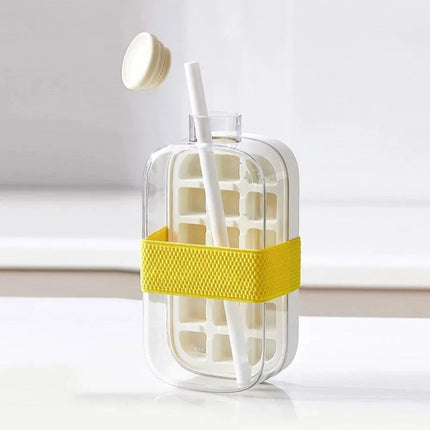 2-in-1 Ice Maker Ice Cube Tray & Water Bottle, Touch-Free Silicone Ice Cube Tray (White-800ML)