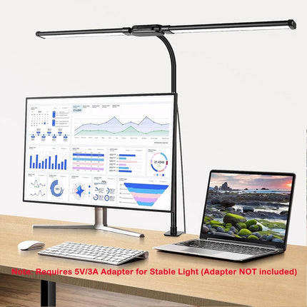 LED Desk Lamp with Clamp Extra Width Double Head Desk Lamp for Home Office
