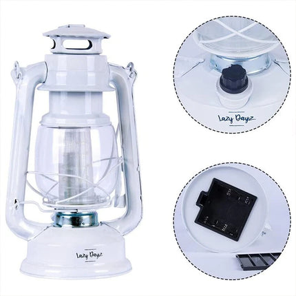 Retro Hurricane Lantern Outdoor Camping Hanging 12 LED Dimmer Lamp Pergola Tent White