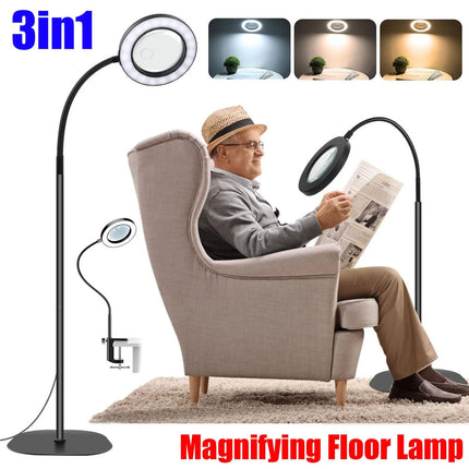 3in1 Floor 10X 20X Magnifying Glass with Light & Stand Dimmable Magnifying Lamp