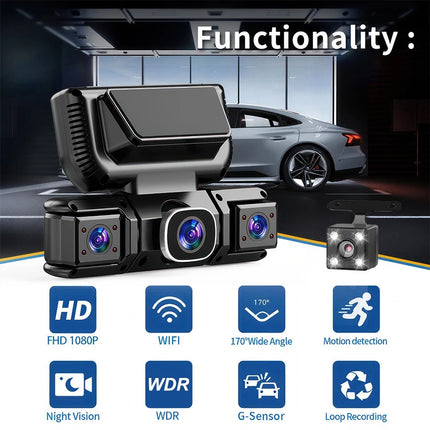 4 Ch Dash Cam 5GHz WiFi Front Rear and Inside with Night Vision G-Sensor for Car