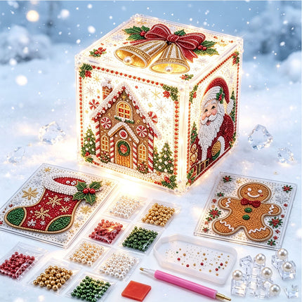 3D Wooden House Christmas Pearl Diamond Art Kit, Christmas Diamond Painting Kits