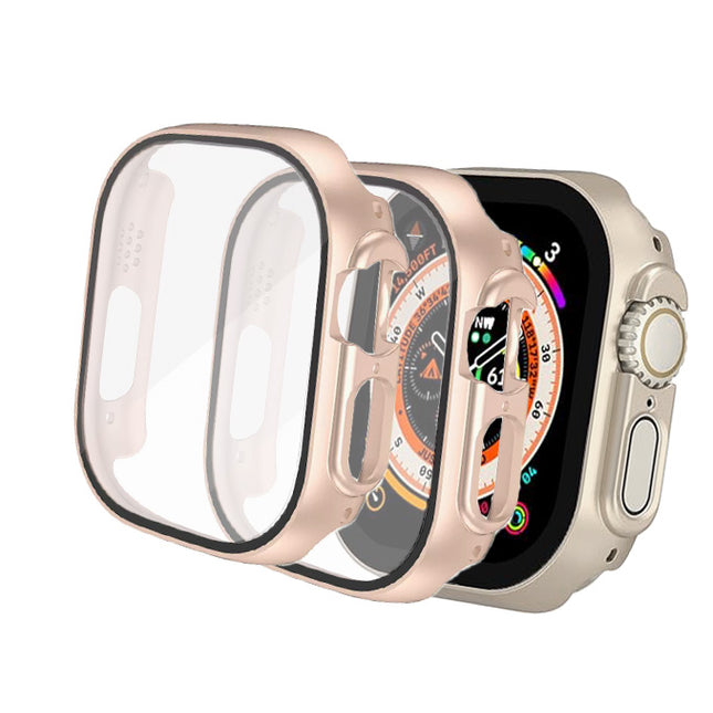 Case with Screen Protector for Apple Watch Ultra 3/2/1 49mm Built-in Tempered Glass 2 Pack Pink