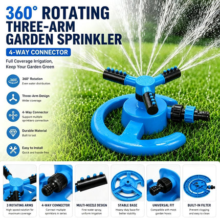 360 Degree Rotating Garden Sprinkler Lawn Sprayer Automatic Watering Irrigation System