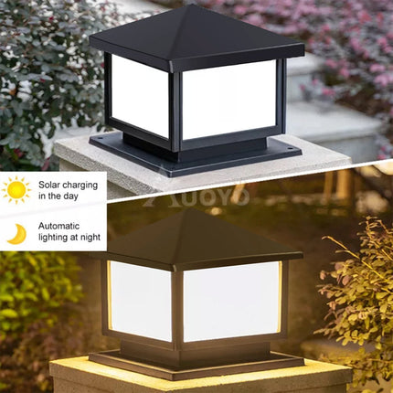 Solar Waterproof LED Post Cap Lights Outdoor Column Headlight Pillar Fence Light   （A）