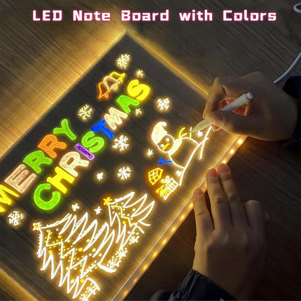 30*20CM LED Note Board with Colors Acrylic Dry Erase Board Light up Dry Erase Board White Board for Office Home