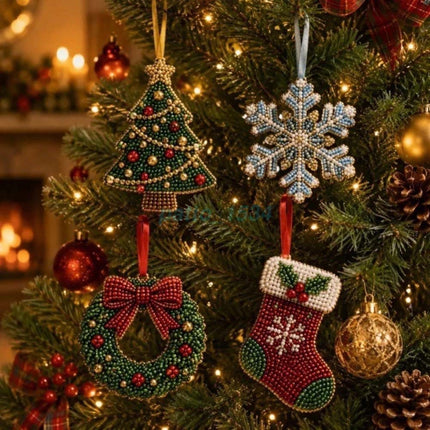 Christmas Beaded Ornaments Kit Beading DIY Kit Holiday Gift Making Gifts