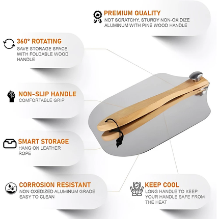 35cm Aluminum Pizza Peel Oven Paddle Shovel Baker + Wooden Handle Cooking Tool  European Style