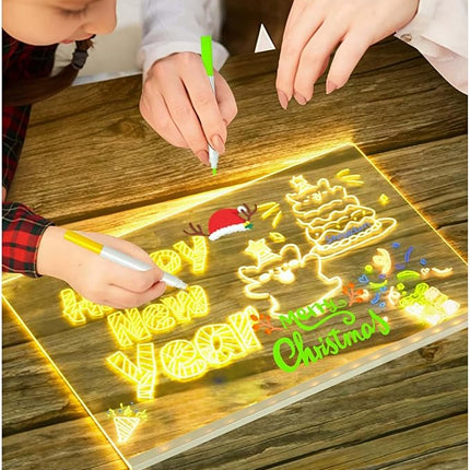 30*20CM LED Note Board with Colors Acrylic Dry Erase Board Light up Dry Erase Board White Board for Office Home