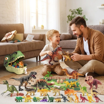 46Pcs Realistic Dinosaur Figure Playset with Eggs Trees,Dinosaur Toys
