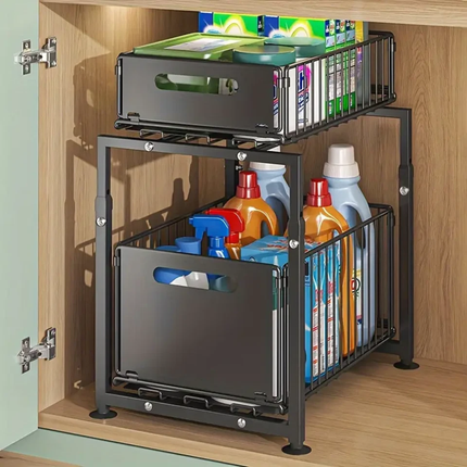 2 Tier Pull Out Cabinet Organizer Rack for Kitchen Under Sink Storage Shelf