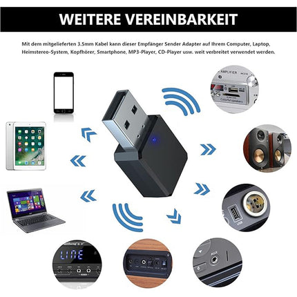 2in1 USB Bluetooth5.0 Transmitter Receiver Audio Adapter AUX 3.5mm TV PC Speaker