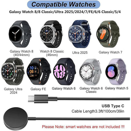 for Samsung Galaxy Watch 8 8 Classic Ultra 2025/2024 7 FE 6 6 Classic 5 5 Pro 4 4 Classic 40 42 43 45 46 47mm USB Type C