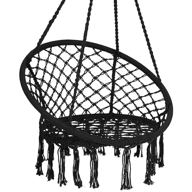 Black Hammock Chair Macrame Cotton Swing Bed Relax Indoor Outdoor Hanging Garden