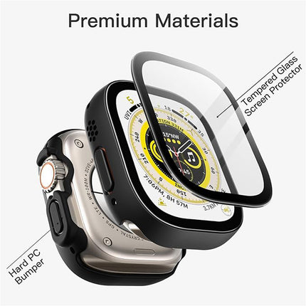 Case with Screen Protector for Apple Watch Ultra 3/2/1 49mm Built-in Tempered Glass 2 Pack Black
