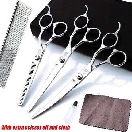 7" Professional Pet Dog Grooming Scissors Shear Hair Cutting Set Curved Tool Kit