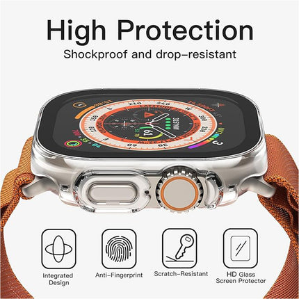 Case with Screen Protector for Apple Watch Ultra 3/2/1 49mm Built-in Tempered Glass 2 Pack Clear