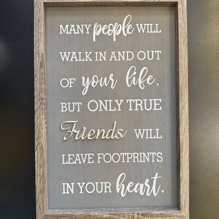 "True Friends Leave Footprints" Rustic Wooden Wall Sign
