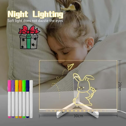 30*20CM LED Note Board with Colors Acrylic Dry Erase Board Light up Dry Erase Board White Board for Office Home