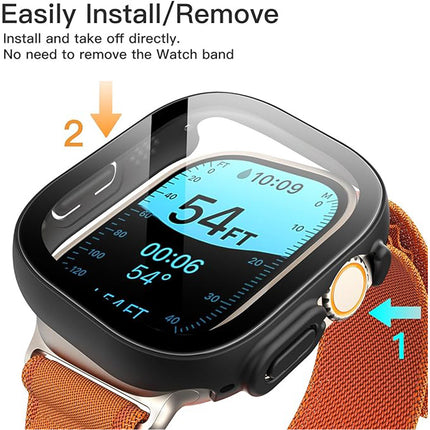 Case with Screen Protector for Apple Watch Ultra 3/2/1 49mm Built-in Tempered Glass 2 Pack Black