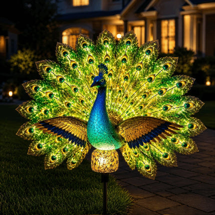 Resin Solar Garden Lights Waterproof Solar LED Peacock Figurine Light Patio