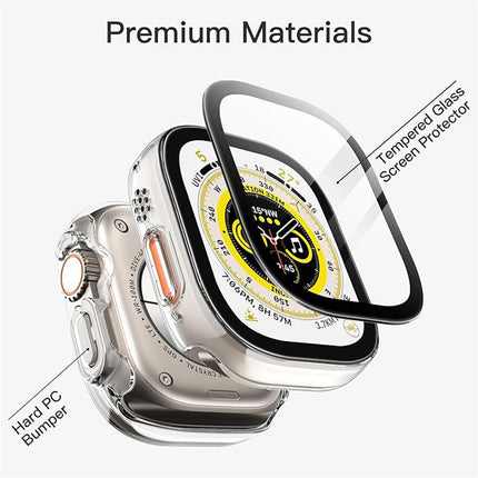 Case with Screen Protector for Apple Watch Ultra 3/2/1 49mm Built-in Tempered Glass 2 Pack Clear