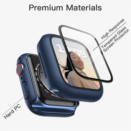 Case with Screen Protector for Apple Watch Series 9 8 7 45mm Built-in Tempered Glass 2 Pack Blue