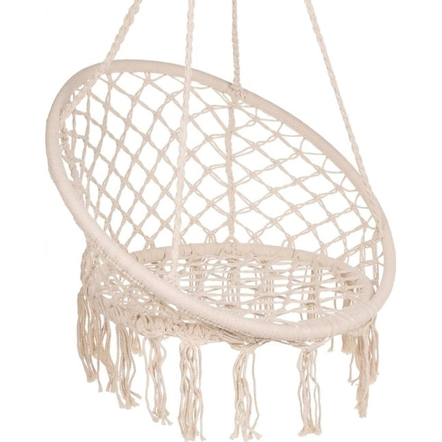 White Hammock Chair Macrame Cotton Swing Bed Relax Indoor Outdoor Hanging Garden
