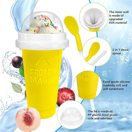 Yellow Slushie Maker Cup Quick Freeze Magic Squeeze Cup Milkshake Cup Ice Cream Maker