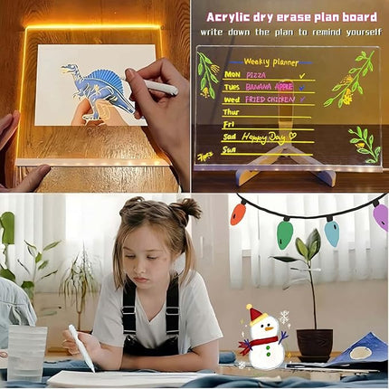 30*20CM LED Note Board with Colors Acrylic Dry Erase Board Light up Dry Erase Board White Board for Office Home